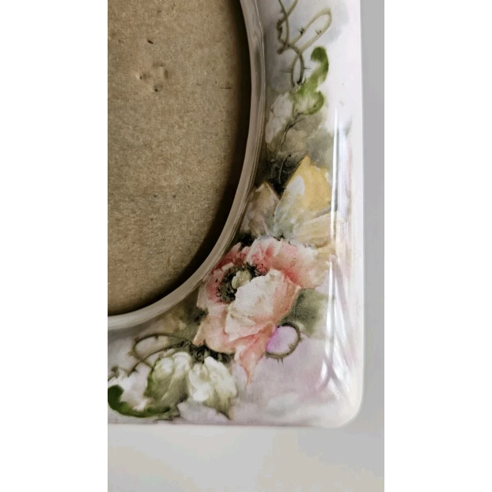 Vintage Terragrafics Ceramic Floral Picture Frame 5x7 Hand Painted Flower Design